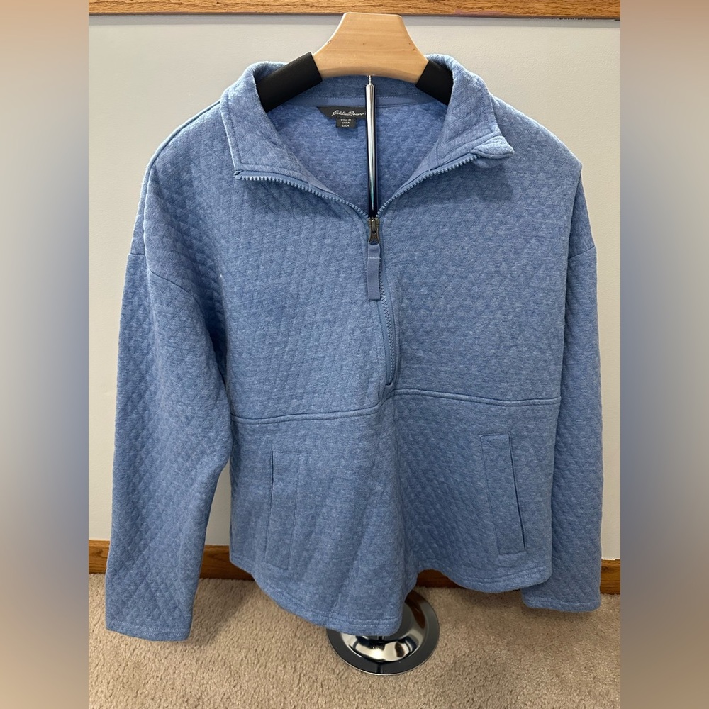 Eddie Bauer 1/4 Zip Pullover Women’s Small Blue Quilted Pockets Mock Neck